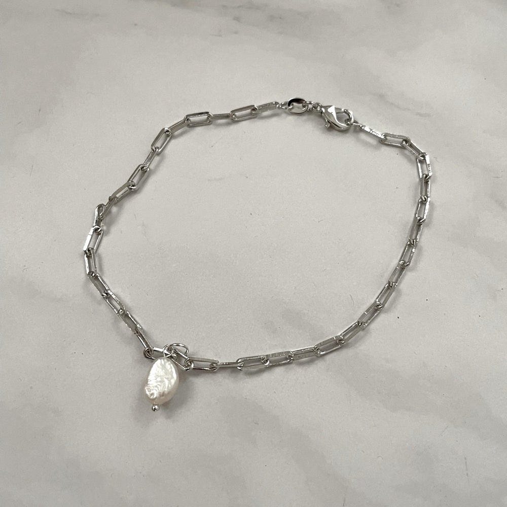 Pearl charm paper clip anklet - Picture 3 of 4